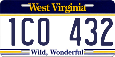 WV license plate 1CO432