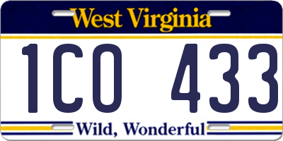 WV license plate 1CO433