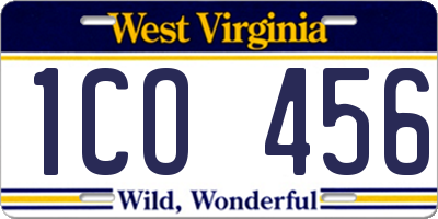 WV license plate 1CO456