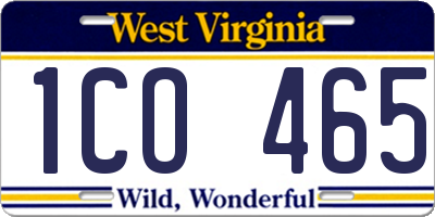 WV license plate 1CO465
