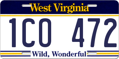 WV license plate 1CO472