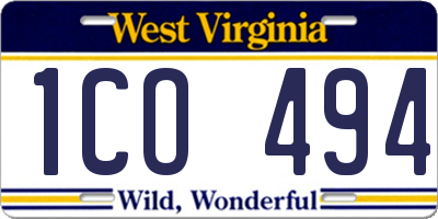 WV license plate 1CO494