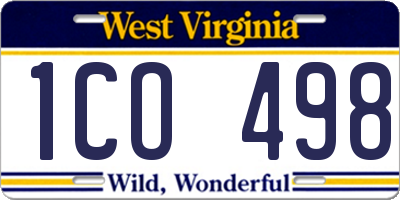 WV license plate 1CO498