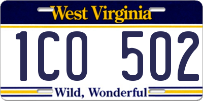 WV license plate 1CO502