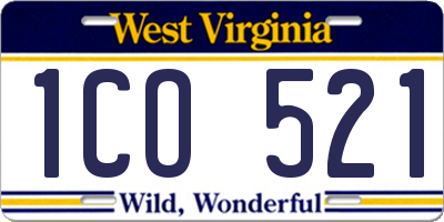 WV license plate 1CO521