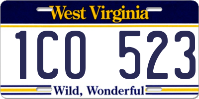 WV license plate 1CO523