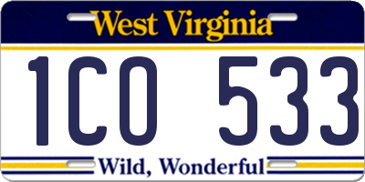 WV license plate 1CO533