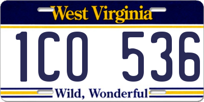 WV license plate 1CO536