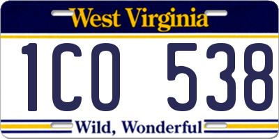 WV license plate 1CO538