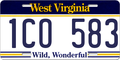 WV license plate 1CO583