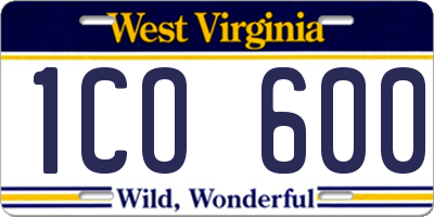 WV license plate 1CO600