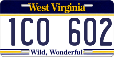 WV license plate 1CO602