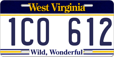 WV license plate 1CO612