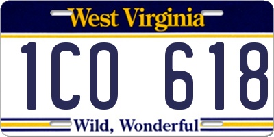 WV license plate 1CO618