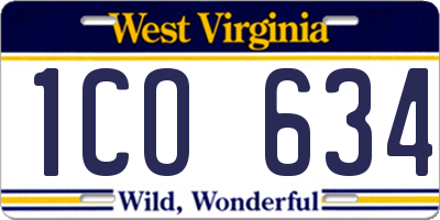 WV license plate 1CO634