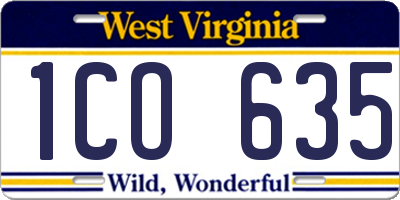 WV license plate 1CO635