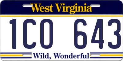 WV license plate 1CO643