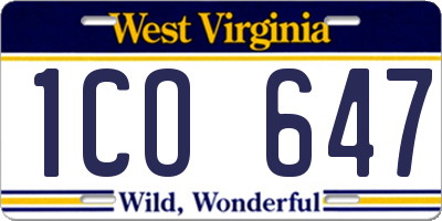 WV license plate 1CO647