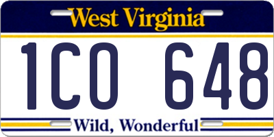 WV license plate 1CO648