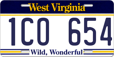 WV license plate 1CO654
