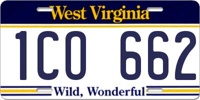 WV license plate 1CO662