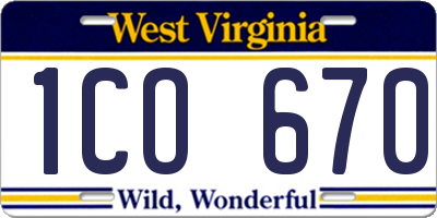 WV license plate 1CO670