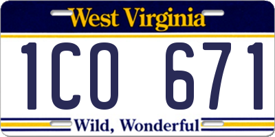 WV license plate 1CO671