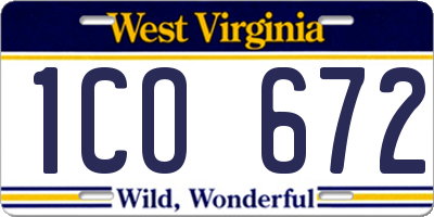 WV license plate 1CO672