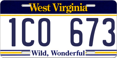 WV license plate 1CO673