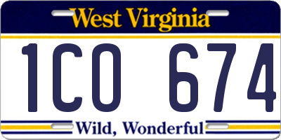 WV license plate 1CO674