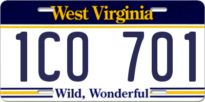 WV license plate 1CO701