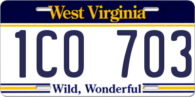 WV license plate 1CO703