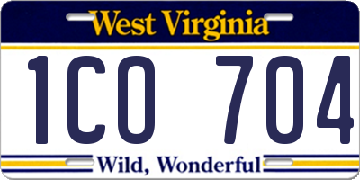 WV license plate 1CO704