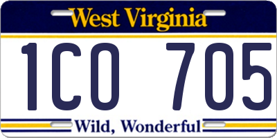 WV license plate 1CO705