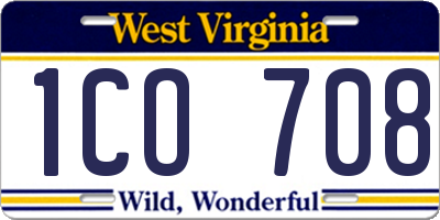 WV license plate 1CO708