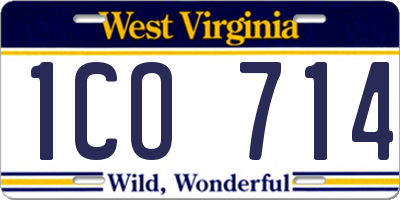 WV license plate 1CO714