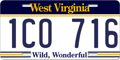 WV license plate 1CO716