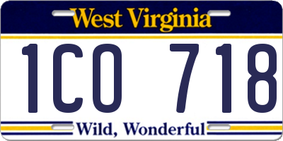 WV license plate 1CO718