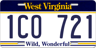 WV license plate 1CO721