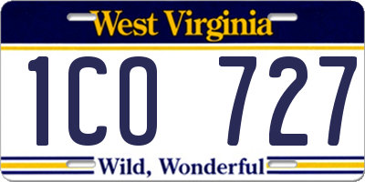 WV license plate 1CO727