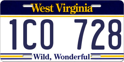 WV license plate 1CO728