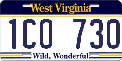 WV license plate 1CO730