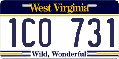 WV license plate 1CO731