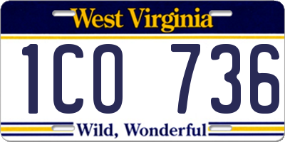 WV license plate 1CO736