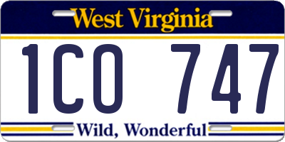 WV license plate 1CO747
