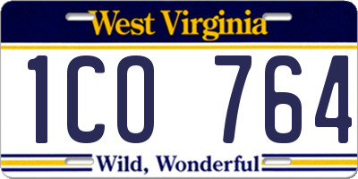 WV license plate 1CO764