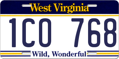 WV license plate 1CO768
