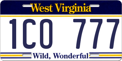WV license plate 1CO777