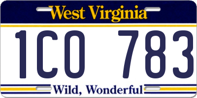 WV license plate 1CO783