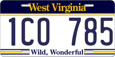 WV license plate 1CO785